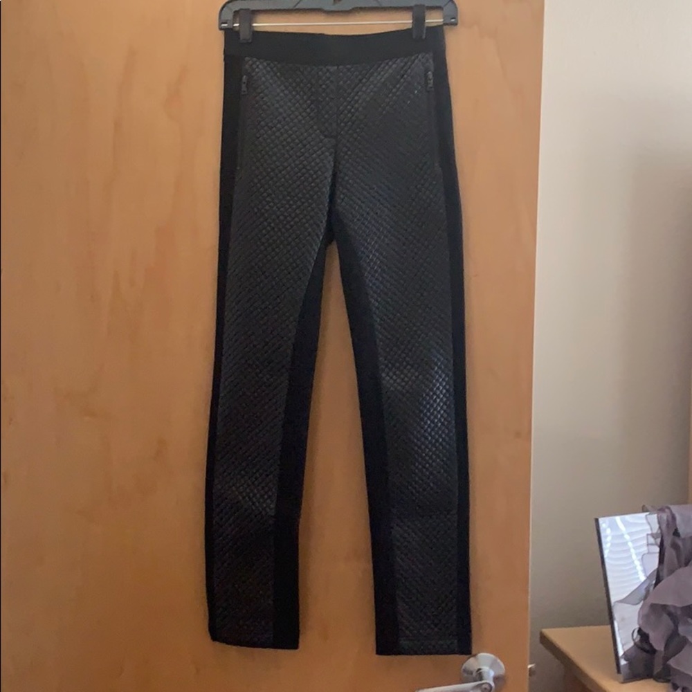 Bcbg leggings, leather front, side zippers.